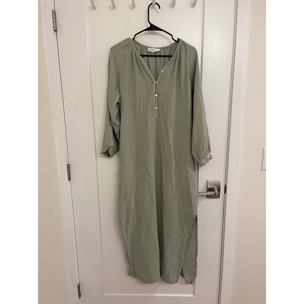 Pomander Place Sage Boho Cotton Muslin Maxi Dress Cottagecore